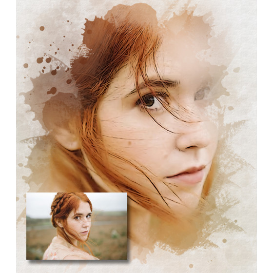 Retrato de un hombre con cabello corto y barba, transformado en un estilo de dibujo a lápiz, con una pequeña foto original en color en una esquina.